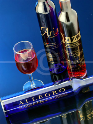 HD_SL-06 - Wine bottles and glass filed with wine for winery advertisement.