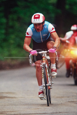 HD_P-20 - Bike rider costing down hill during Prolog Timetrial at the 1990 Tour Dupont. HD_P-20 - Bike rider costing down hill during Prolog Timetrial at the 1990 Tour Dupont.