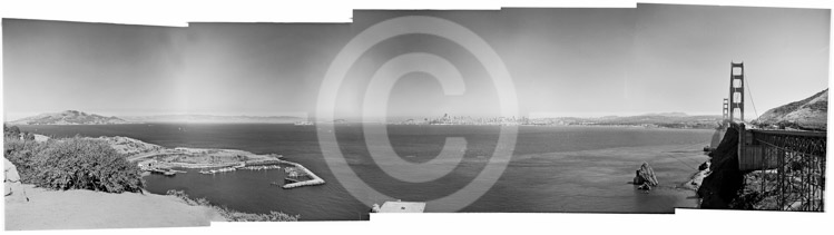HD_STBW-100 - Panorama of San Francisco Bay shot from H. Dana Bowers Memorial Vista Point , just north of Golden Gate Bridge. (37.832463, -122.479749)