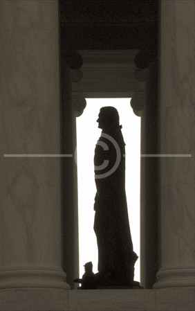 HD_STBW-71 - Statue of Jefferson along with one of the security guards is silhouetted against the morning sky at the Jefferson Memorial in Washington, D.C. HD_STBW-71 - Statue of Jefferson along with one of the security guards is silhouetted against the morning sky at the Jefferson Memorial in Washington, D.C.