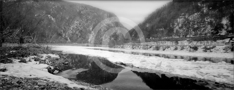 HD_STBW-97 - Panarama of Delaware Water Gap from New Jersey side of Delaware River. Composited from 3 images.