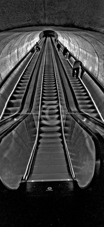 HD_STBW-98 - Newly reopened Dupont Circle Metro 19th Street Entrance with three new escalators shot during early morning rush hour.