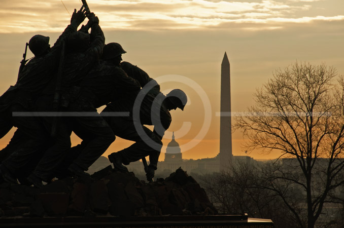 HD_STC-65 - Marine Corp Monument at sunrise with Capitol and Washington Monuments in the distance HD_STC-65 - Marine Corp Monument at sunrise with Capitol and Washington Monuments in the distance