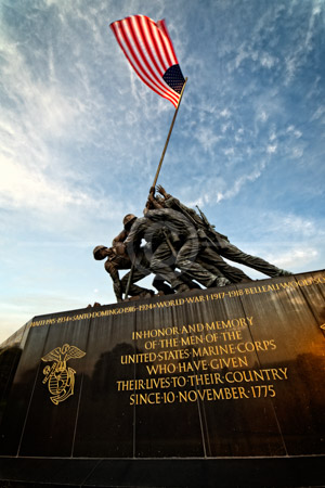 HD_STC-66 - Marine Corp Memorial in Arlington Virginia at dawn from low angle shot with extreme wide-angle lens. HD_STC-66 - Marine Corp Memorial in Arlington Virginia at dawn from low angle shot with extreme wide-angle lens.
