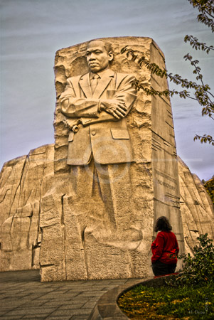 HD_STC-75 - Early morning visitor looking at statue of Dr. King at the MLK Memorial overlooking the Tidal Basin in Washington, DC. HD_STC-75 - Early morning visitor looking at statue of Dr. King at the MLK Memorial overlooking the Tidal Basin in Washington, DC.